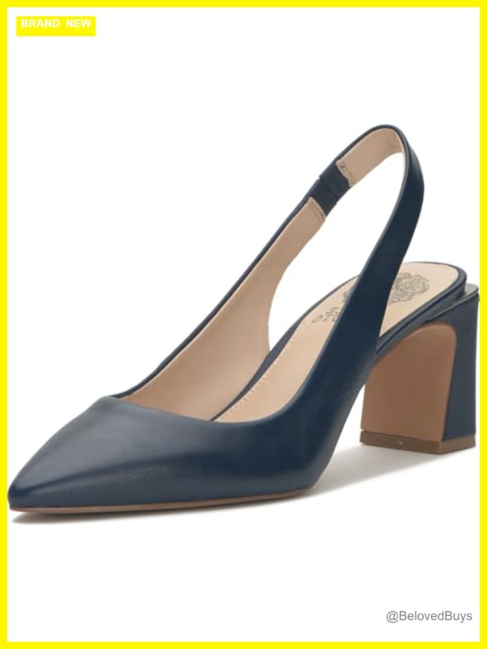 Leather Slingback Pump Block Heel Pointed Toe Business Formal Dance